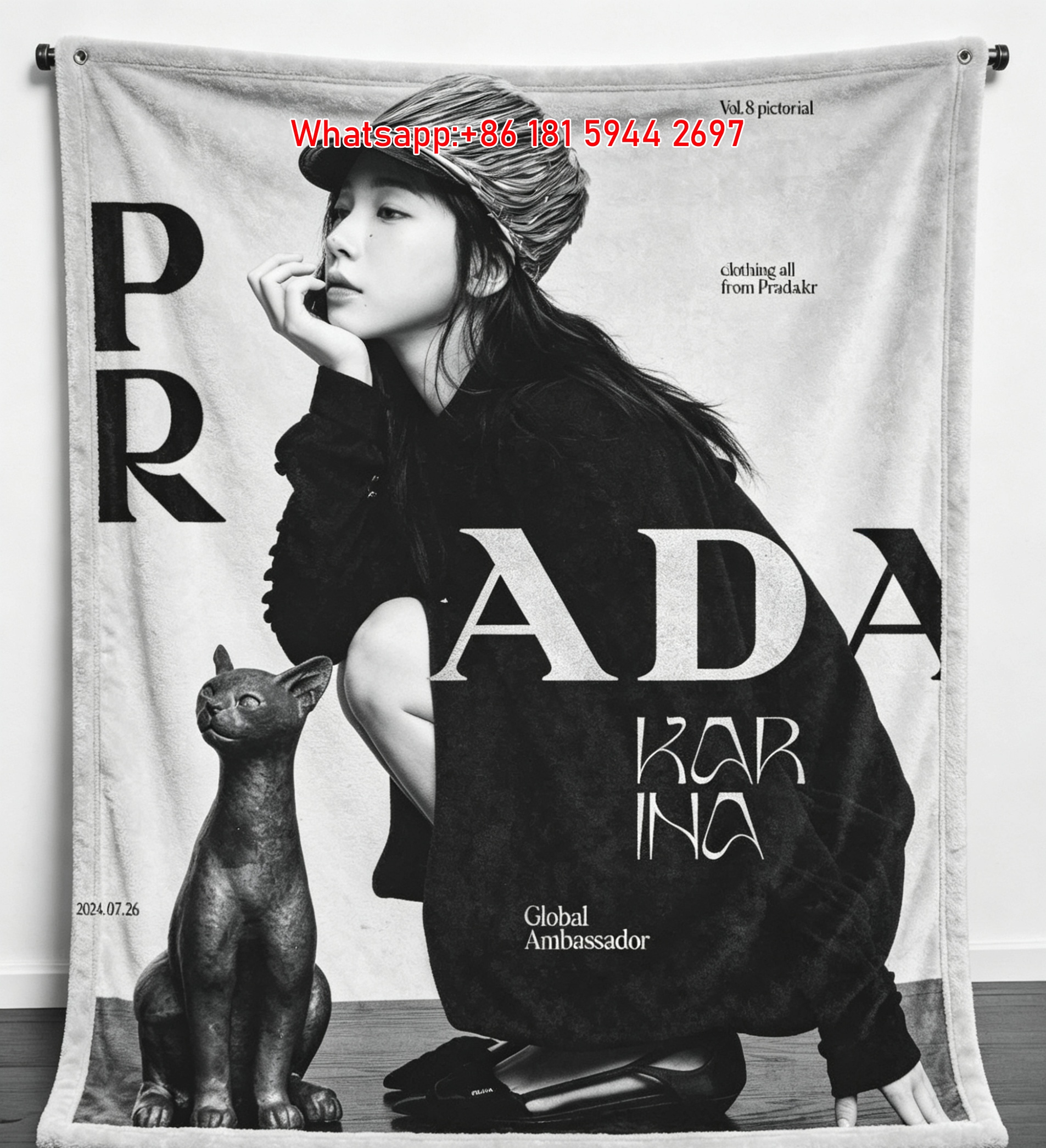 Prada Black and White Fashion Model Print Flannel Throw Blanket IMG_2806